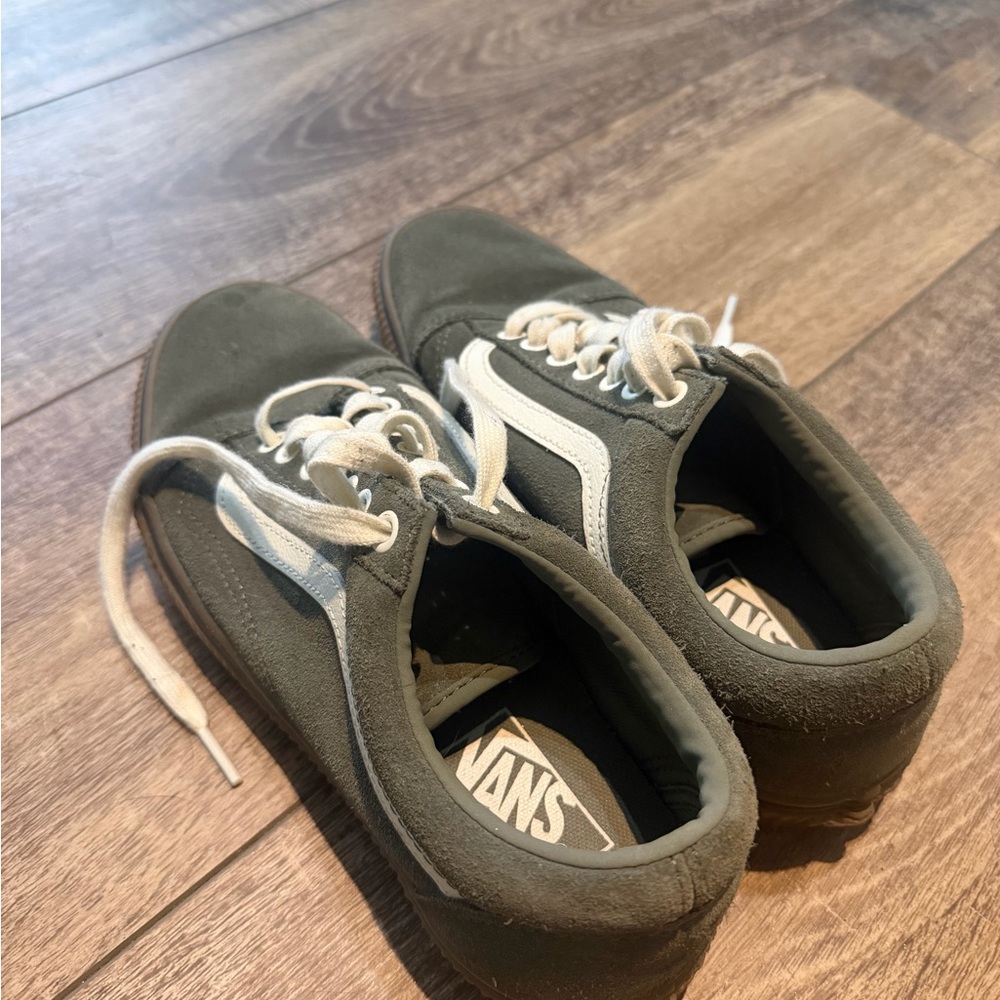 Vans Olive Green Suede Low-Top Sneakers with White Stripe